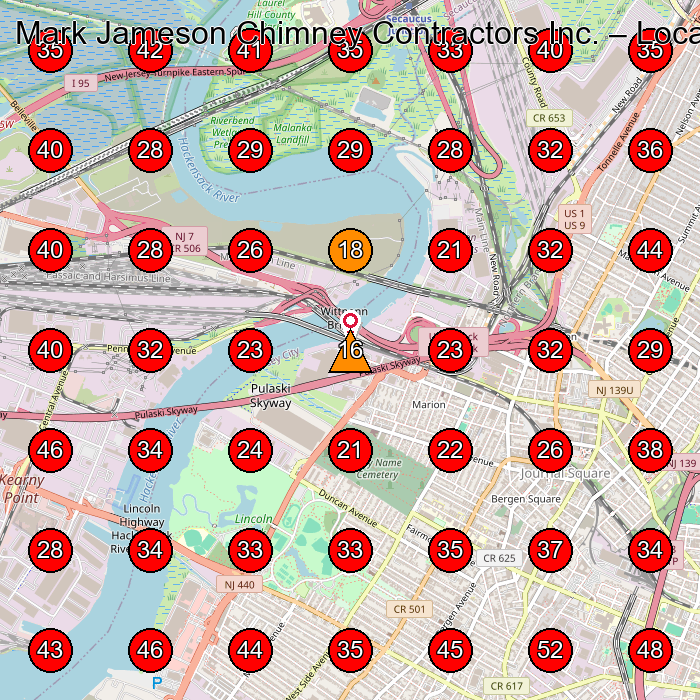 Mark Jameson Chimney Contractors Inc. GeoGrid visibility map for Masonry Contractor in Jersey City